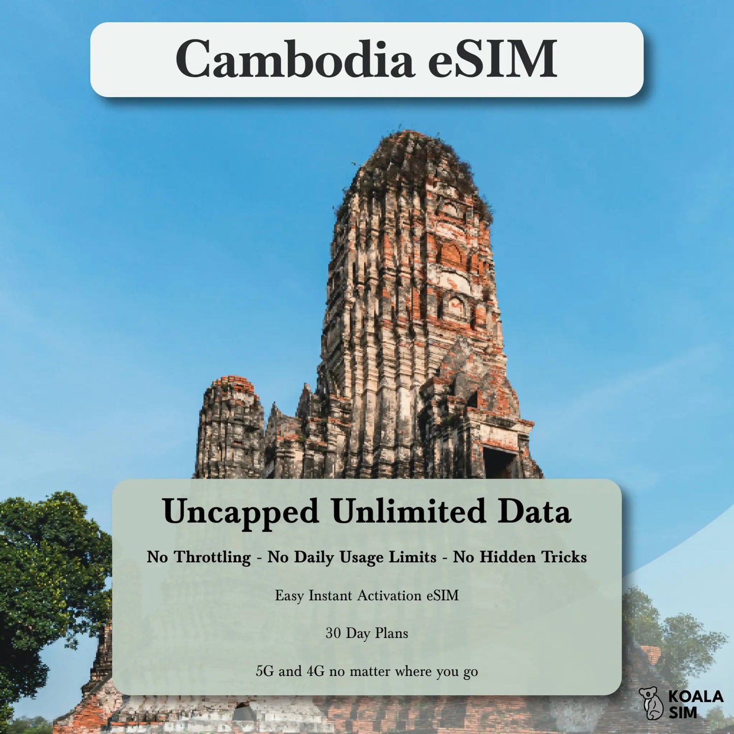 Cambodia Travel eSIM - Instant 5G Data Plans for Travel